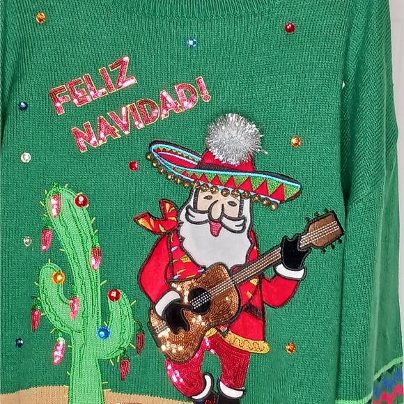 Holiday Time Feliz Navidad Ugly Christmas Sweater NWOT Sz XL - Picture 11 of 12